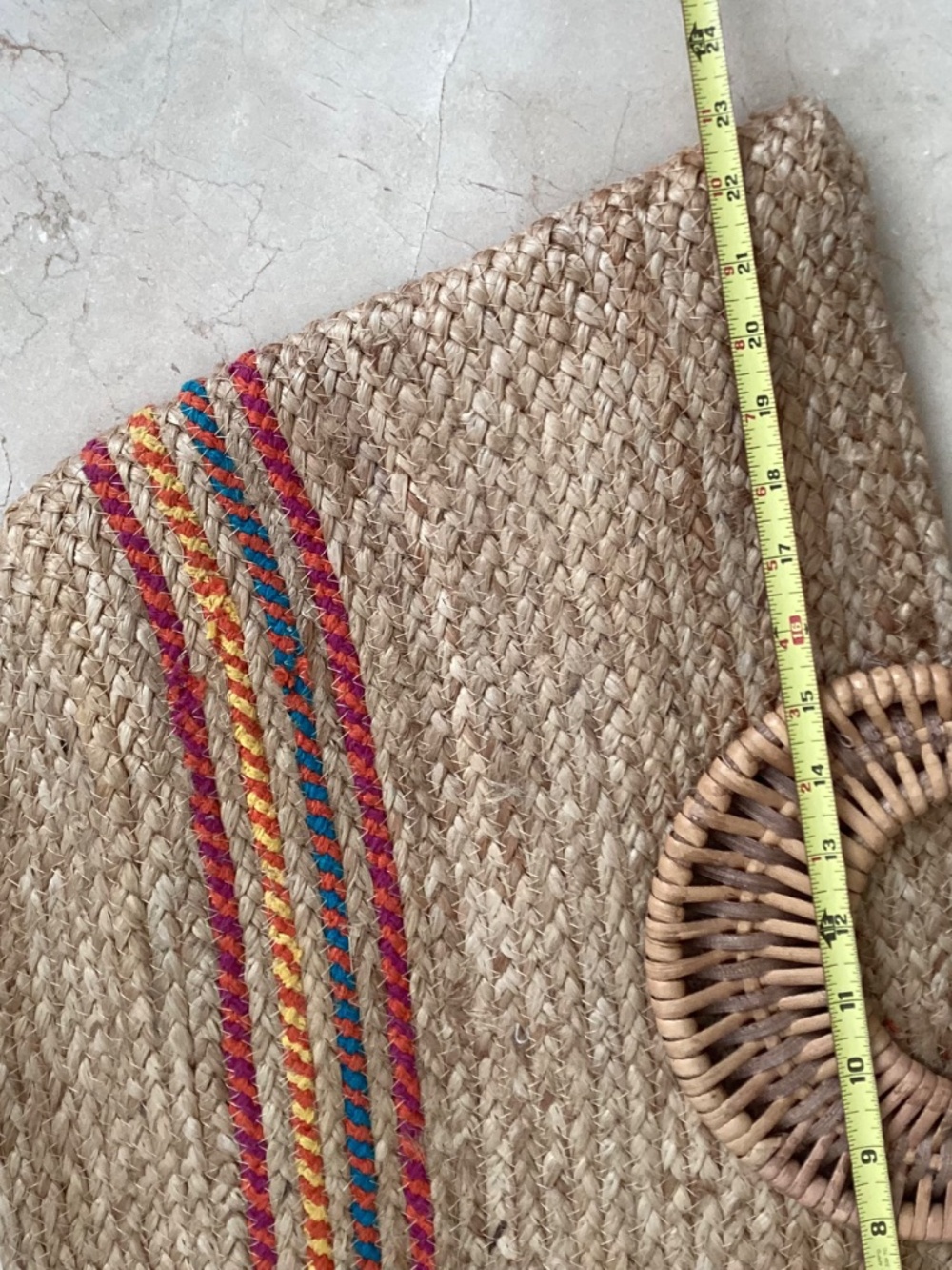 MAGID - LARGE WOVEN MULTI-COLOR JUTE BAG WITH ORNATE HANDLES - OS - Picture 4 of 6